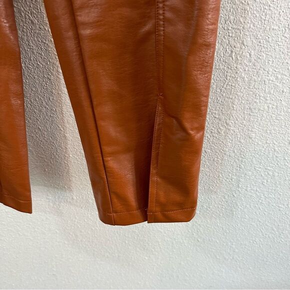 Princess Polly Faux Leather Split Hem High Rise Straight Leg Pant 384 - Picture 2 of 6